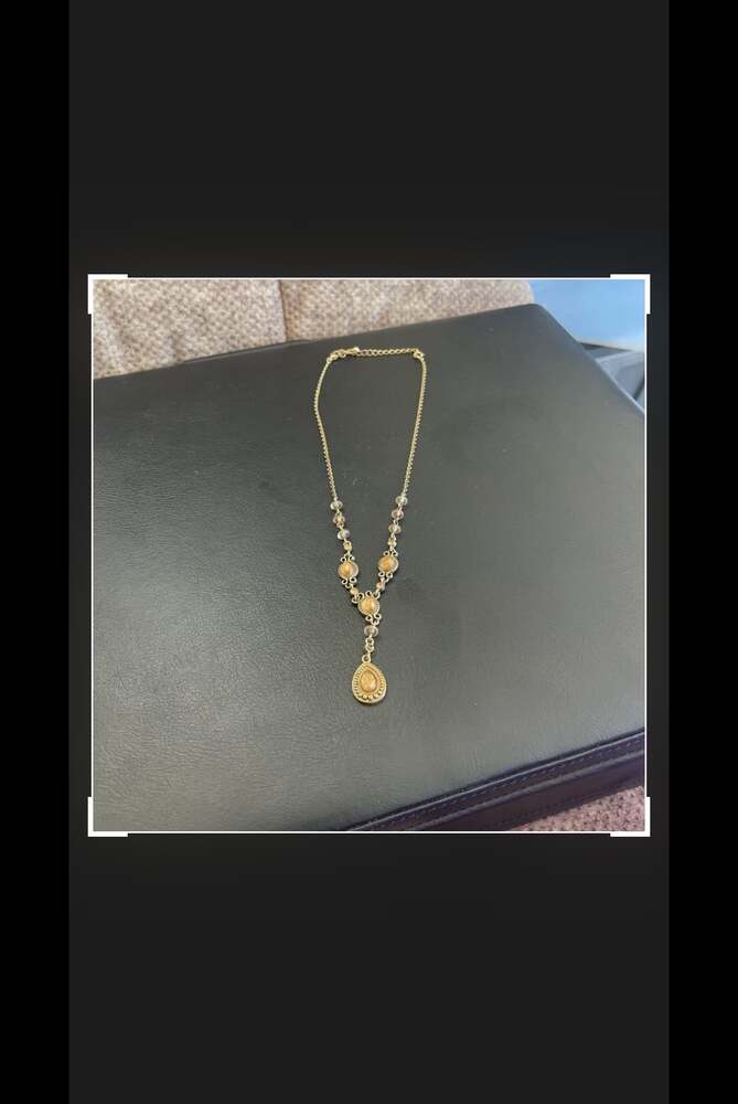 Avon Vintage Silver-Tone Yellow Stone Y-Drop Necklace
